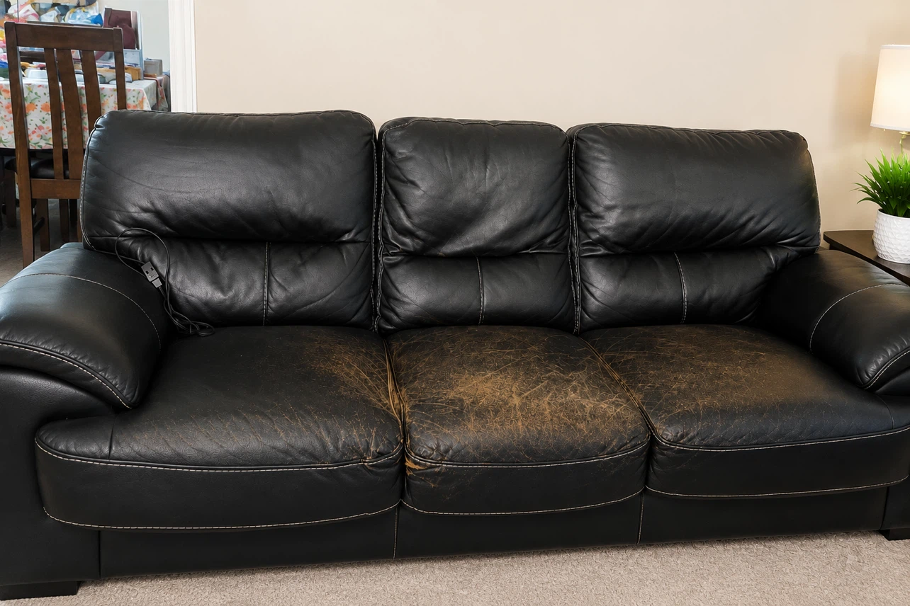 Black Leather 3-Seater Sofa