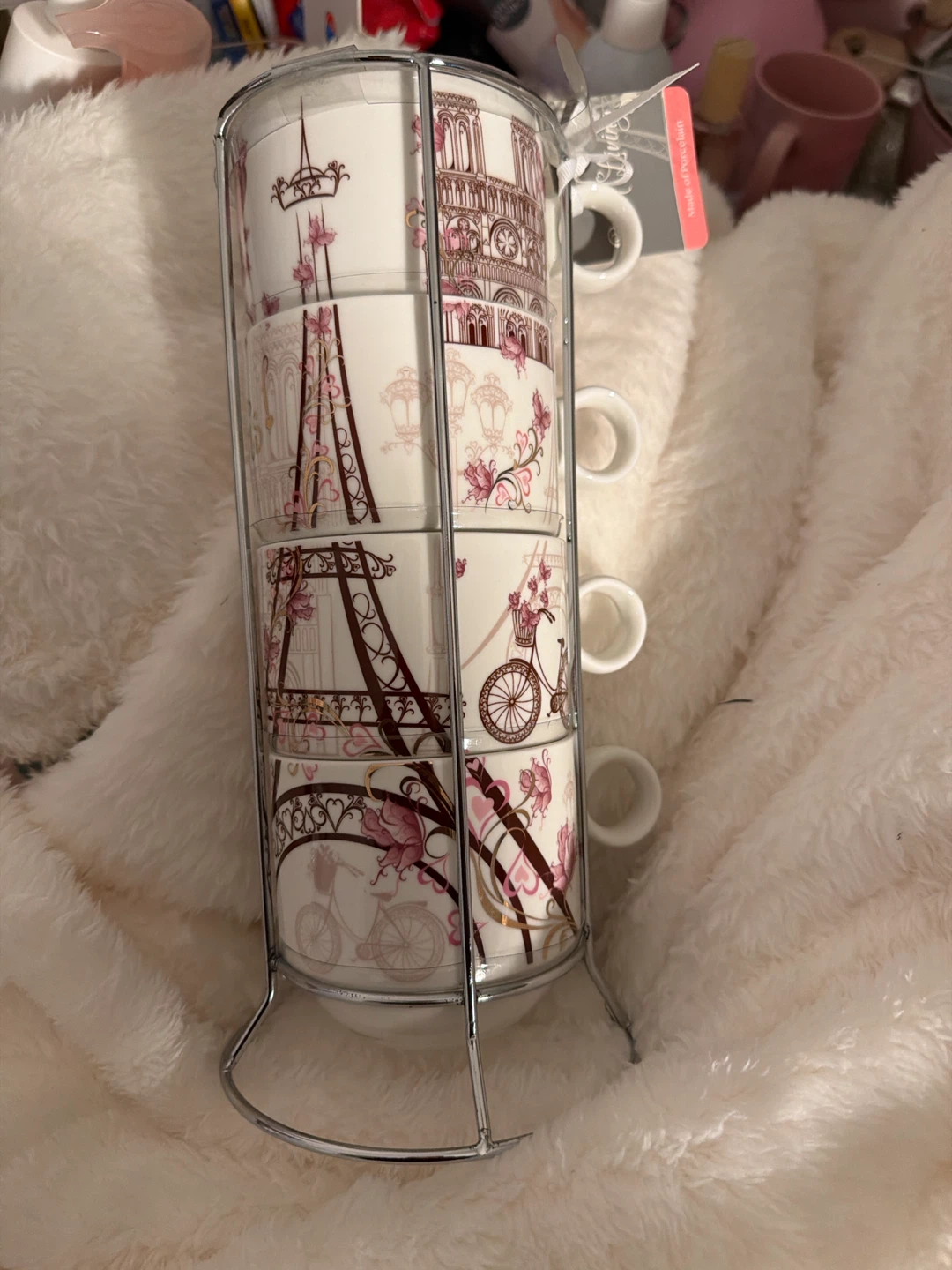 Set of 4 Stackable Coffee Mugs with Parisian Theme