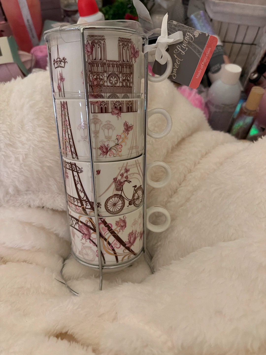Set of 4 Stackable Coffee Mugs with Parisian Theme - photo 2