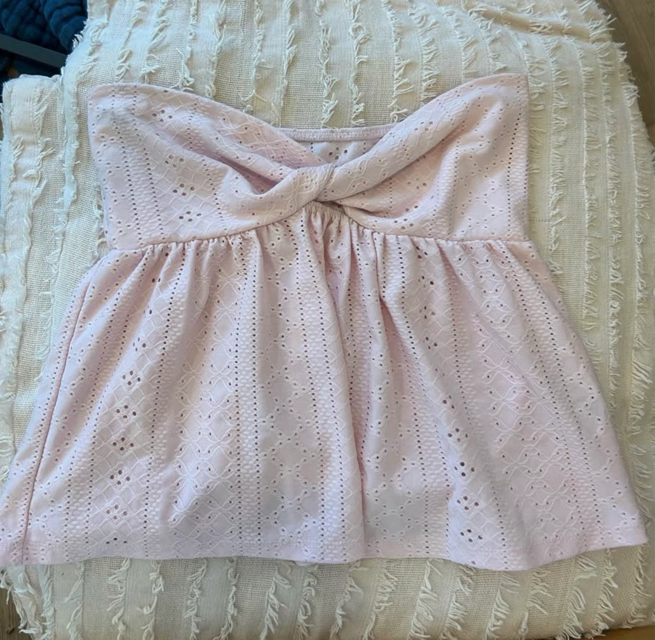 Pink Eyelet Twist Strapless Top
