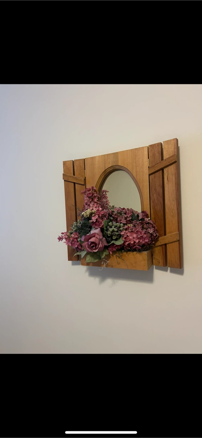 Decorative Wall Mirror with Faux Flowers and Shutters