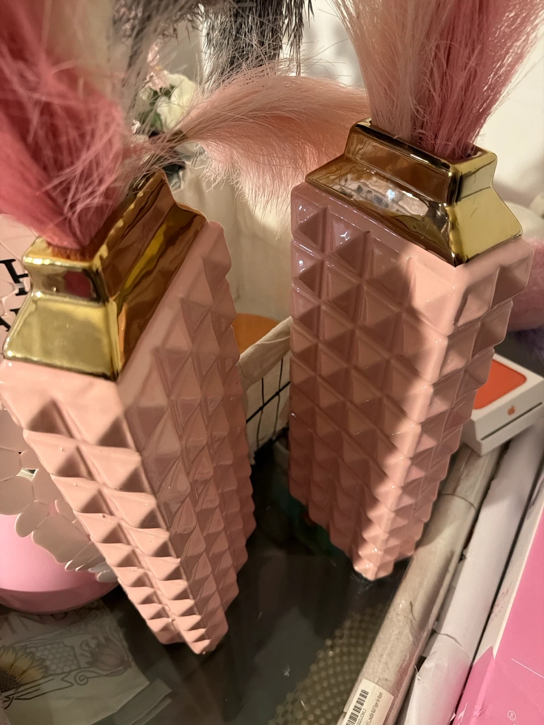 Pink Geometric Vases with Gold Tops - Set of 2 - photo 3