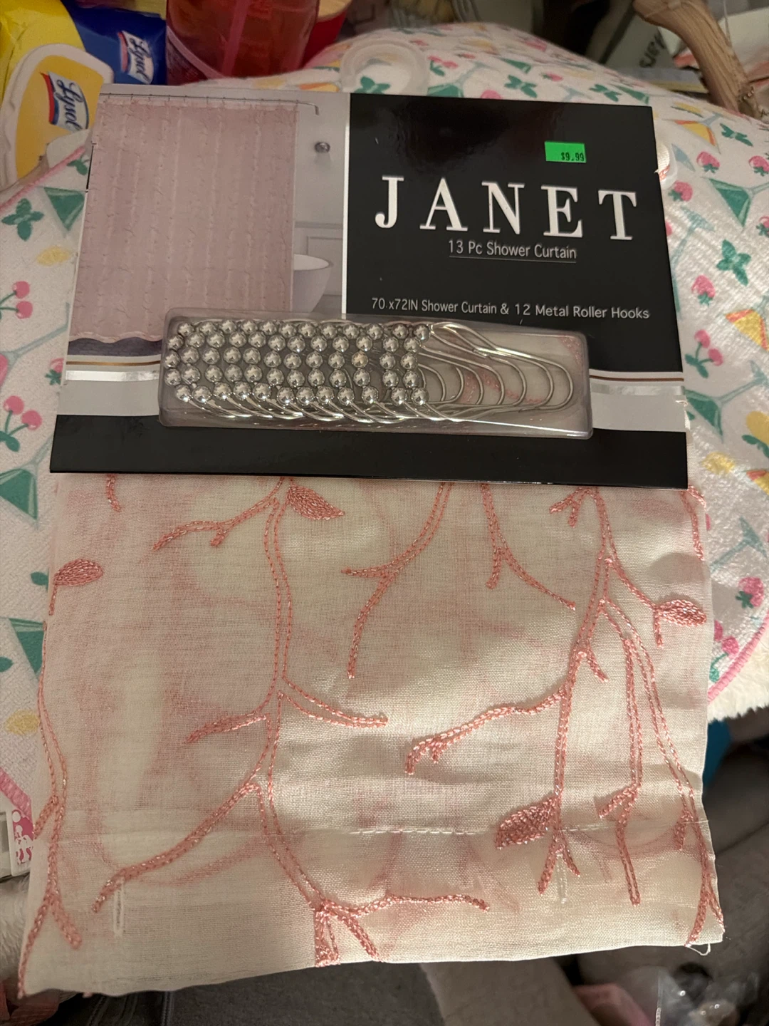 Sally Bath Collection Janet Shower Curtain & Hooks