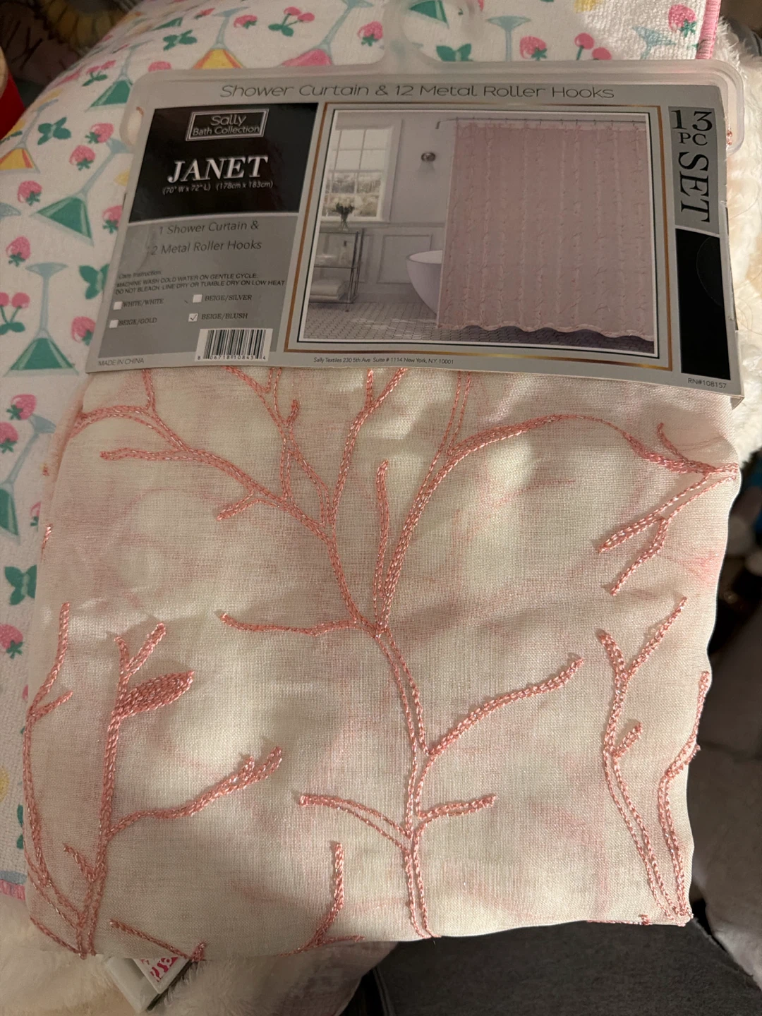 Sally Bath Collection Janet Shower Curtain & Hooks - photo 2