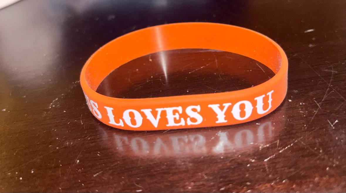 Orange "Jesus Loves You" Silicone Wristband - photo 2