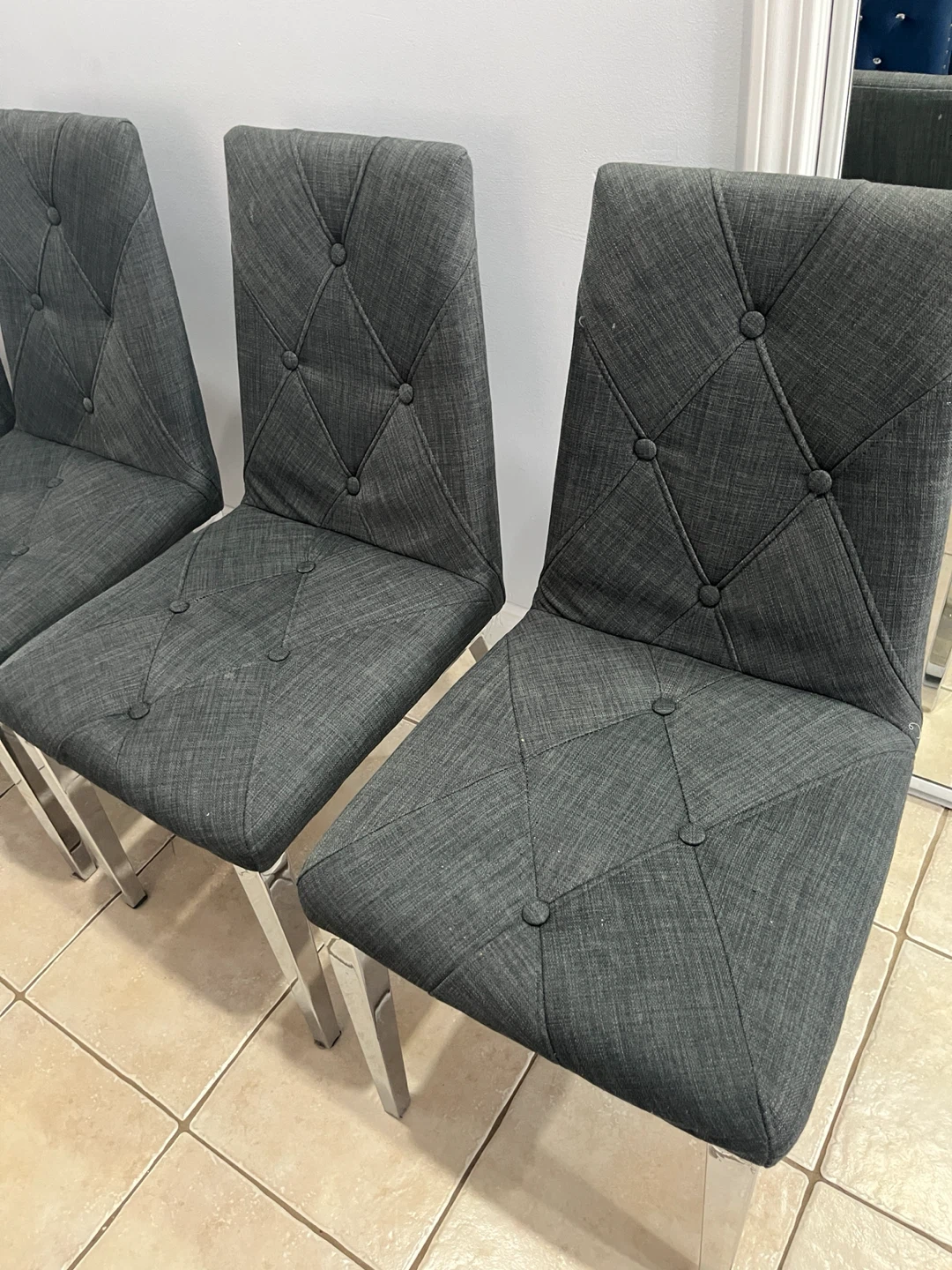 Set of 6 Grey Fabric Dining Chairs with Chrome Legs