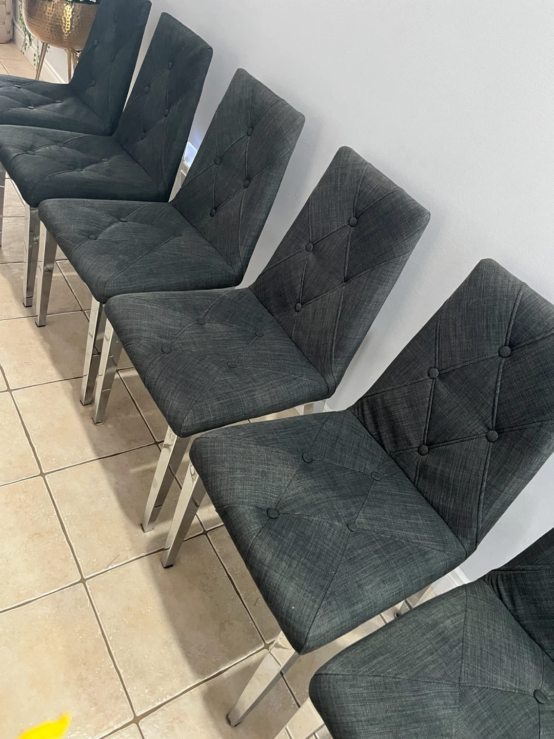 Set of 6 Grey Fabric Dining Chairs with Chrome Legs - photo 4