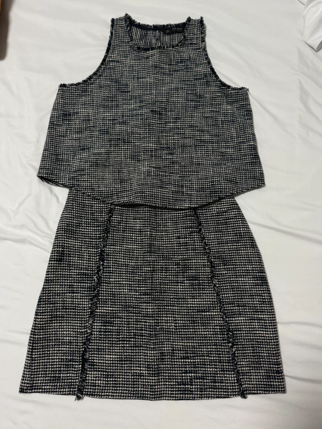 ZARA BASIC Navy and White Tweed Set