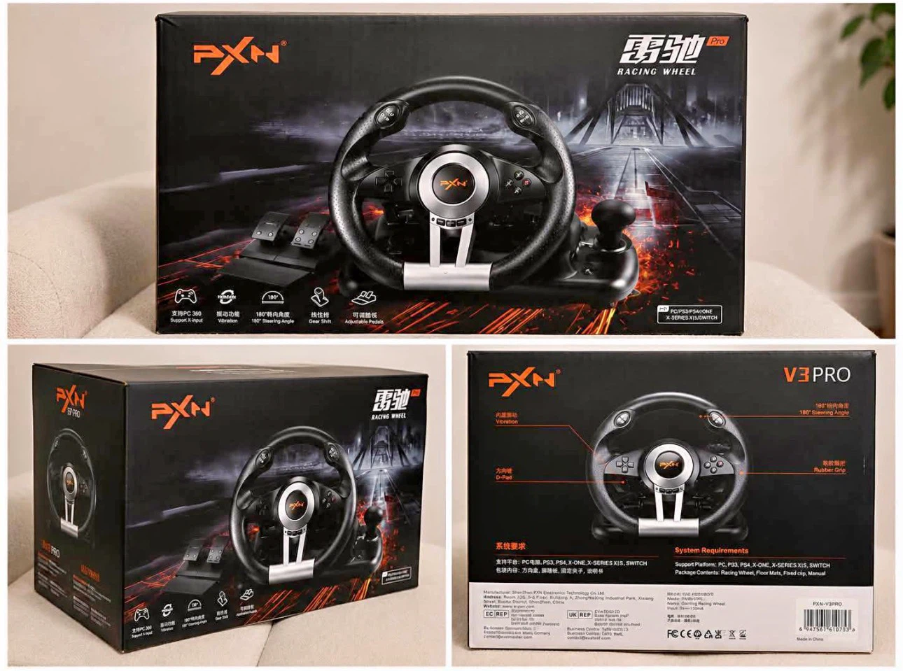 PXN V3 Pro Racing Wheel with Pedals – PC / PS4 / Xbox / Switch