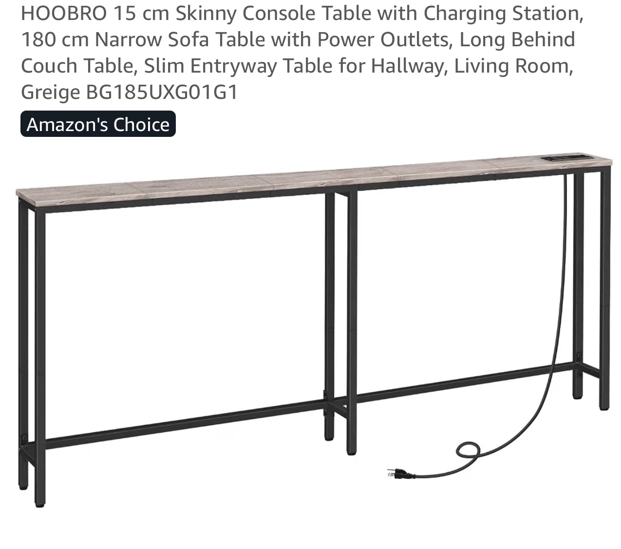 HOOBRO 180cm Skinny Console Table with Charging Station 1G1