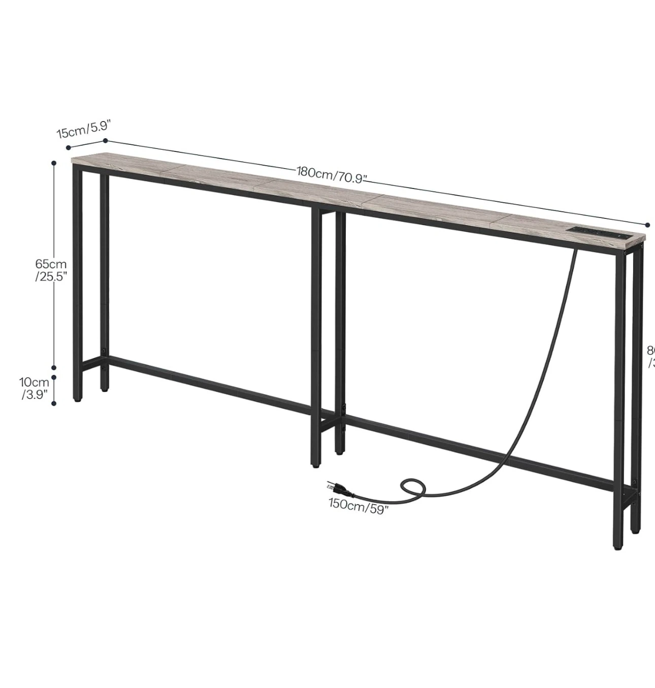 HOOBRO 180cm Skinny Console Table with Charging Station 1G1 - photo 3