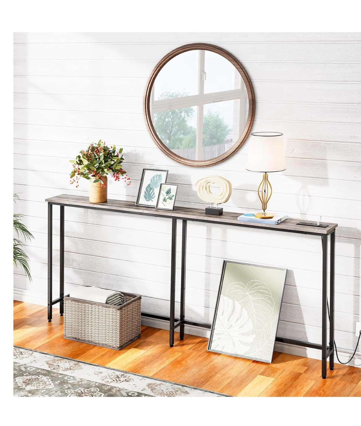 HOOBRO 180cm Skinny Console Table with Charging Station 1G1 - photo 4