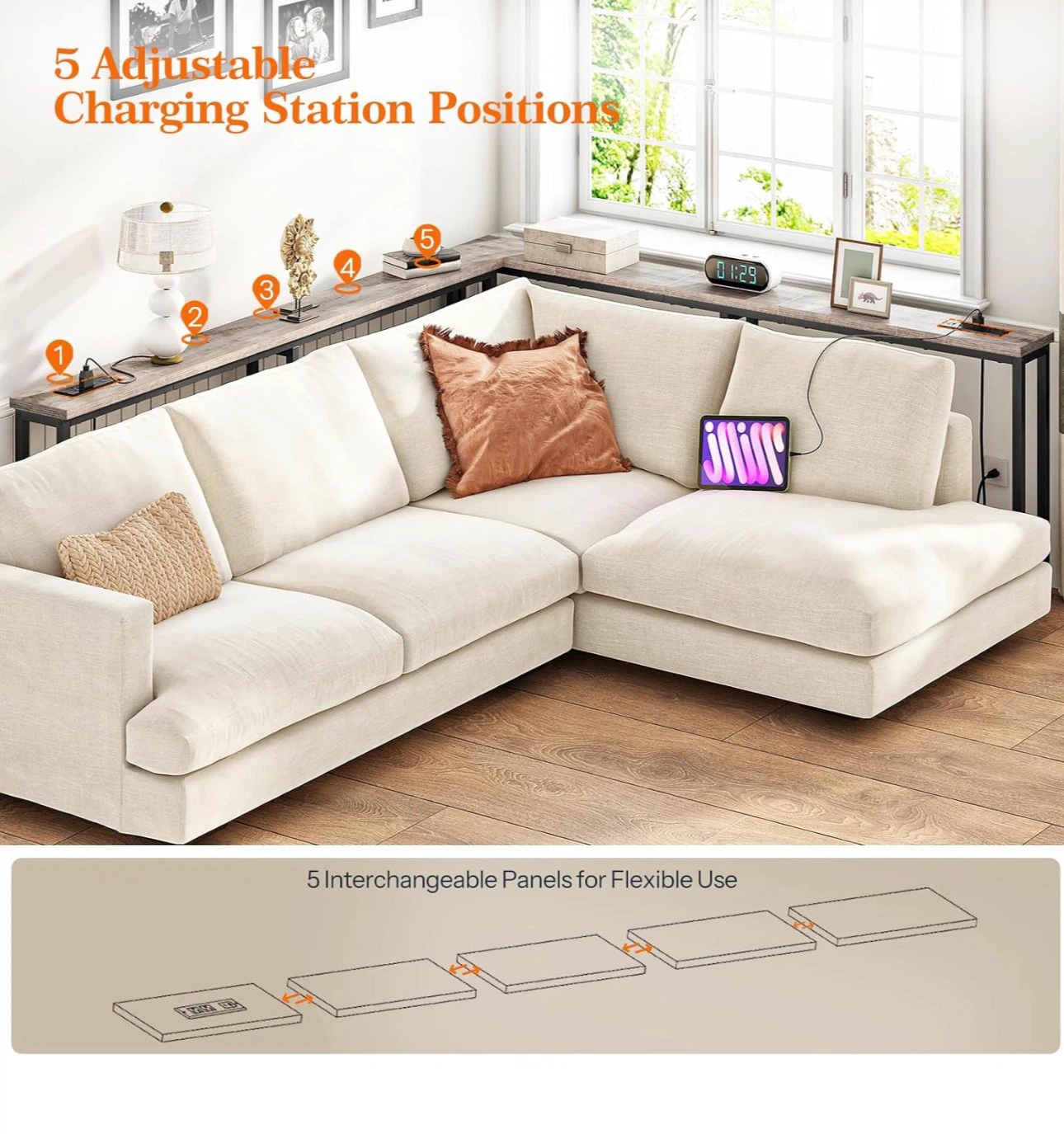 HOOBRO 180cm Skinny Console Table with Charging Station 1G1 - photo 5