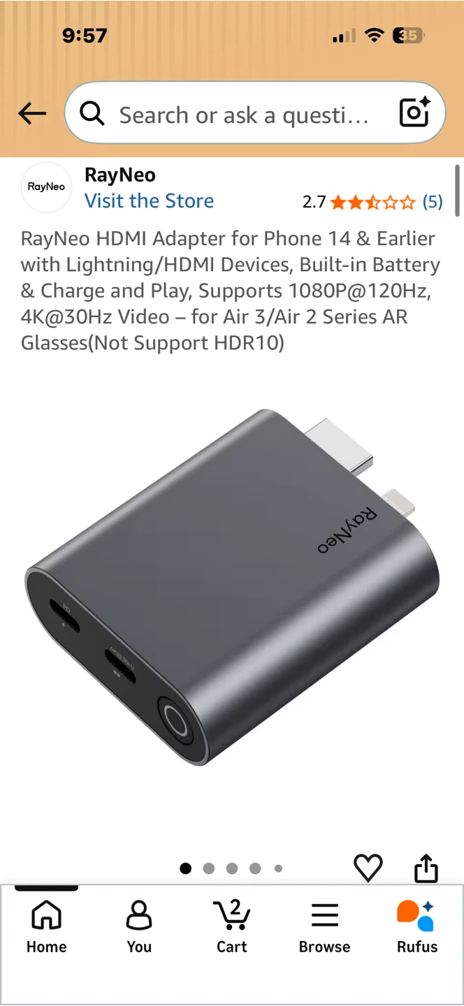 RayNeo HDMI Adapter for Phone 14 & Earlier - photo 2