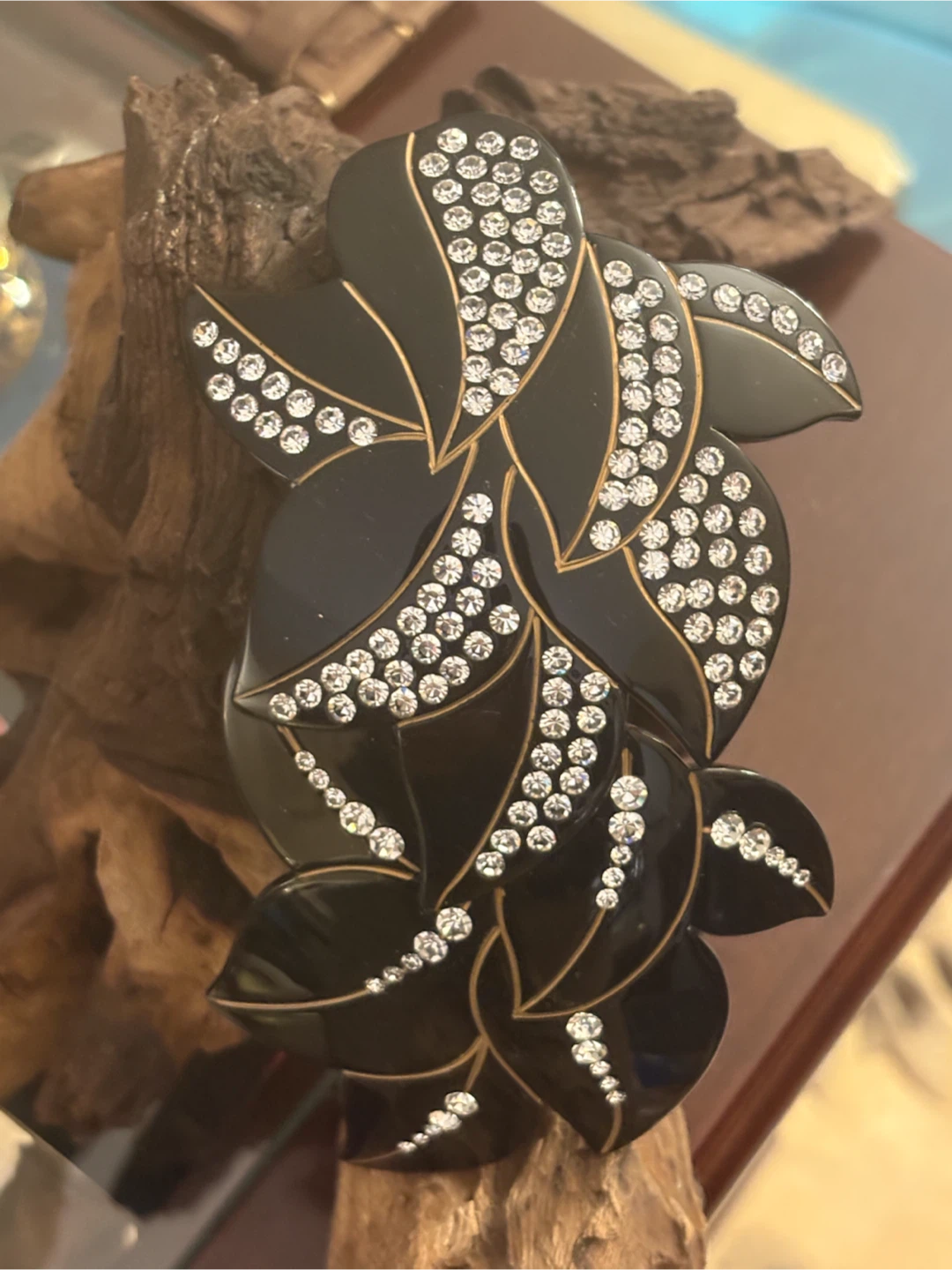 Black and Crystal French celluloid hair  Barrette