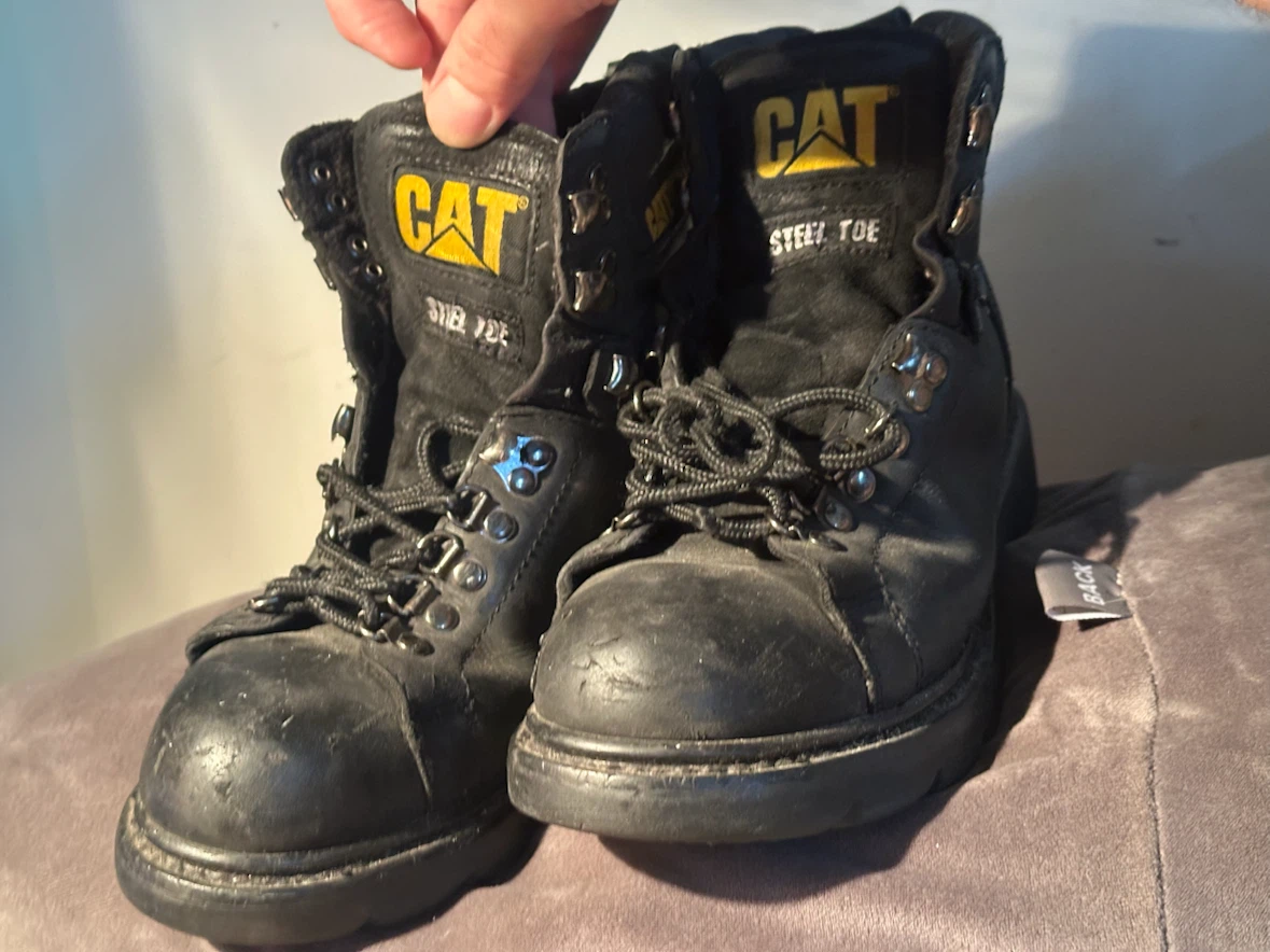 Vintage Caterpillar CAT Black Leather Steel Toe Work Boots