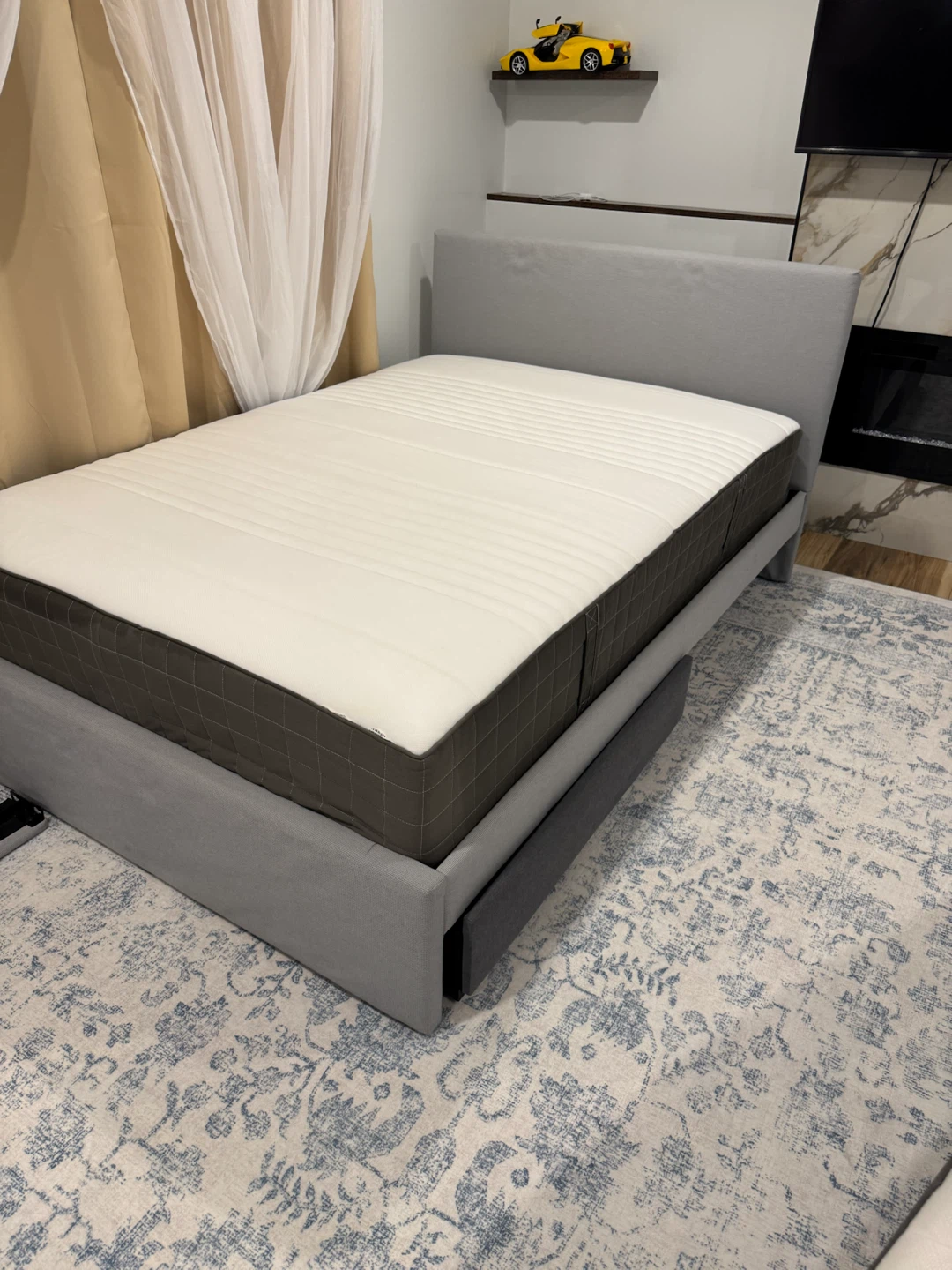 Gray Upholstered Platform Bed Frame with Storage Drawers - photo 2