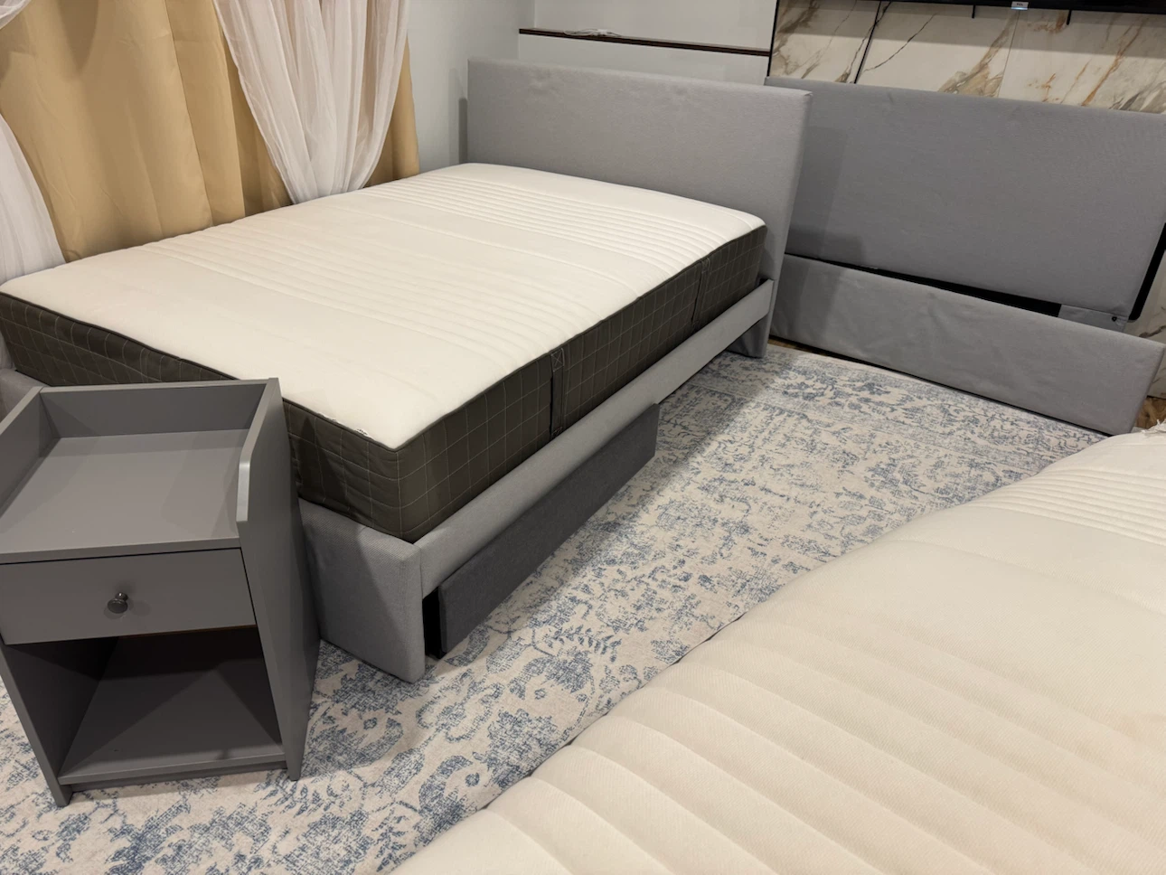Gray Upholstered Platform Bed Frame with Storage Drawers - photo 3