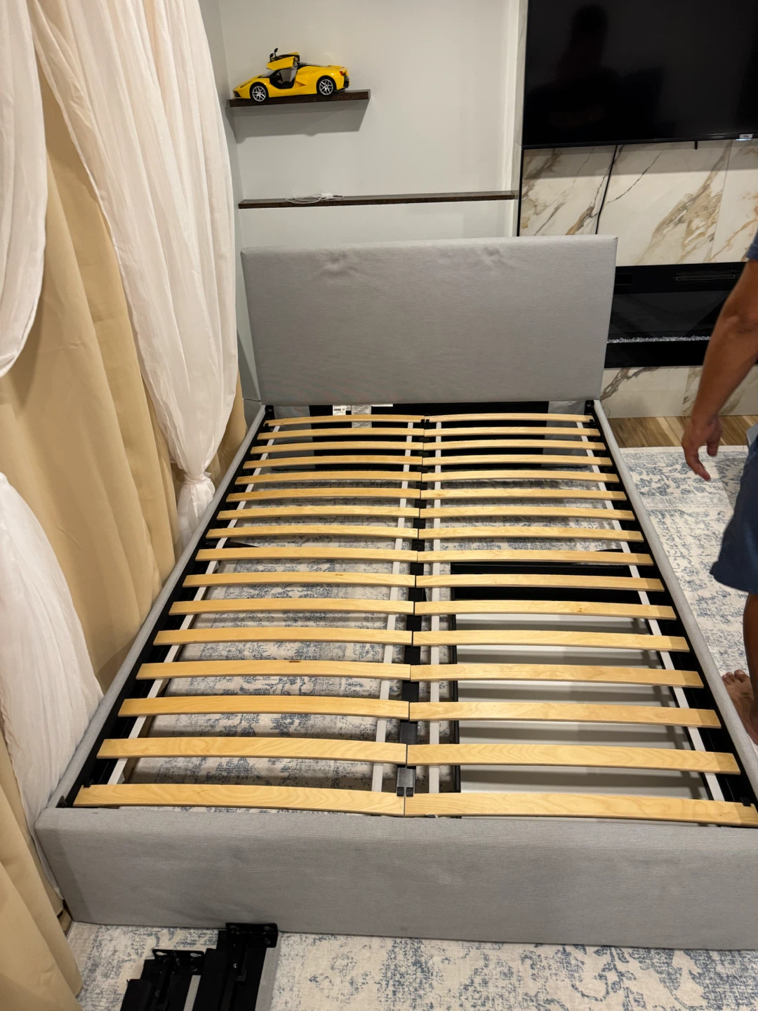 Gray Upholstered Platform Bed Frame with Storage Drawers - photo 5