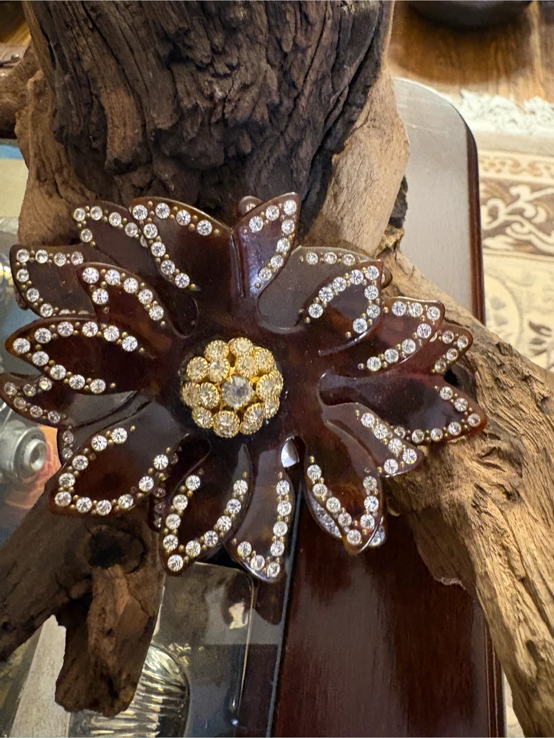 Brown French hair Barrette with Rhinestones
