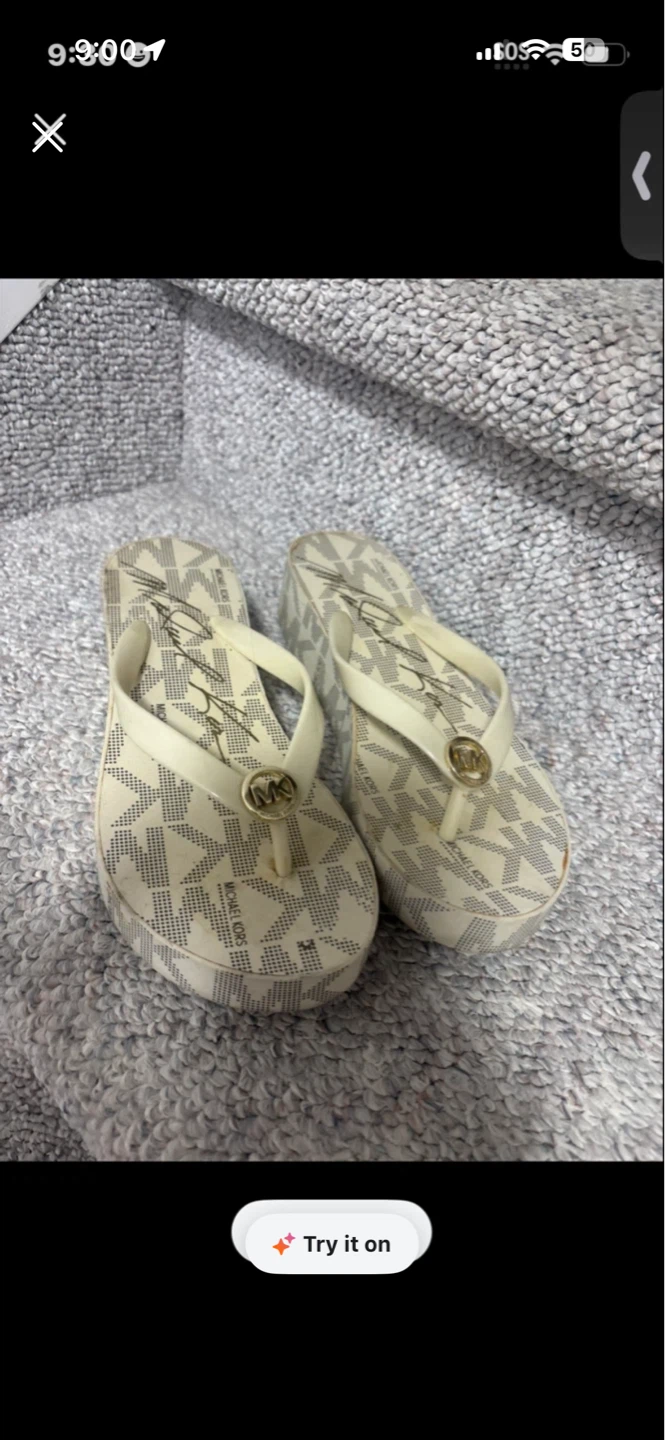 Michael Kors White MK Logo Wedge Flip Flops