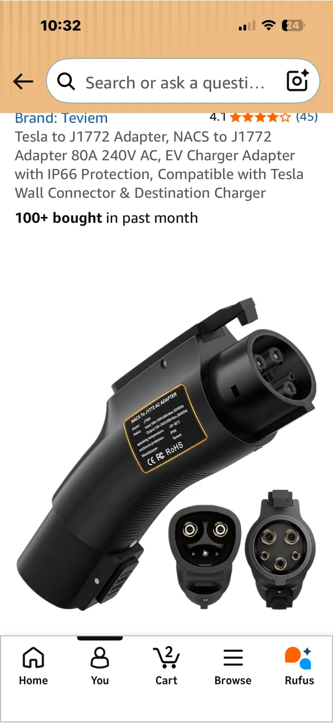 Teviem Tesla to J1772 NACS EV Charger Adapter 80A - photo 2