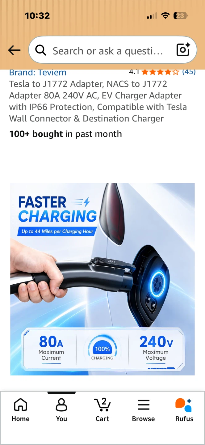 Teviem Tesla to J1772 NACS EV Charger Adapter 80A - photo 3