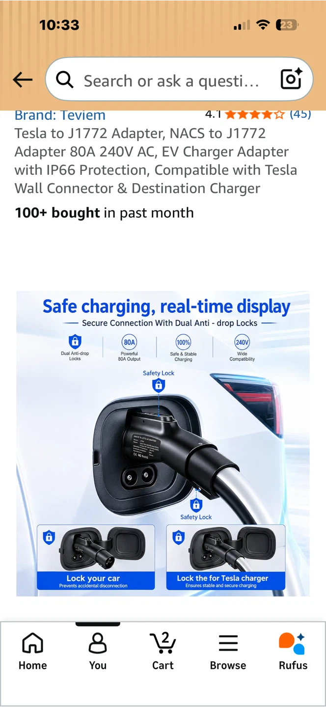 Teviem Tesla to J1772 NACS EV Charger Adapter 80A - photo 4