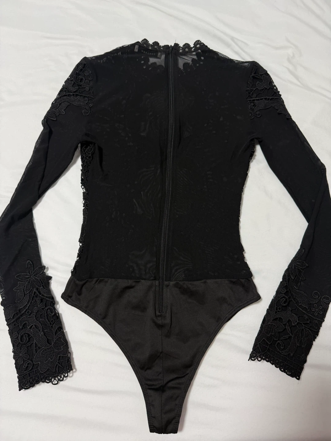 Black Lace Long Sleeve Bodysuit - photo 2