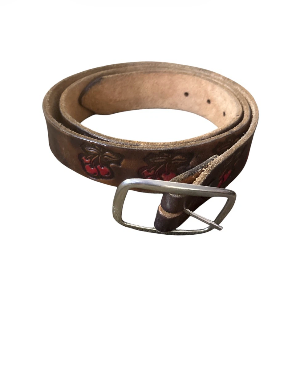 Brown Leather Belt with Cherry Embossing