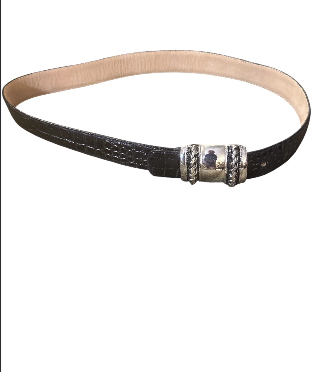 Black Croc Embossed Belt with Silver Buckle