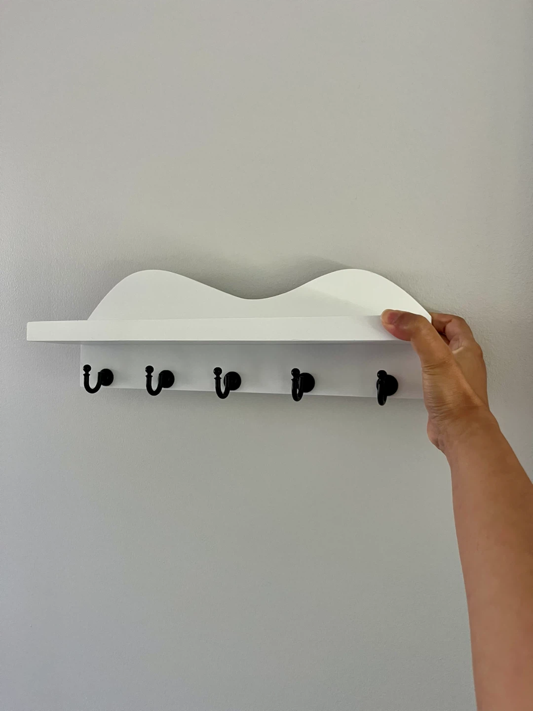 Small White Wall Shelf w/ Hooks