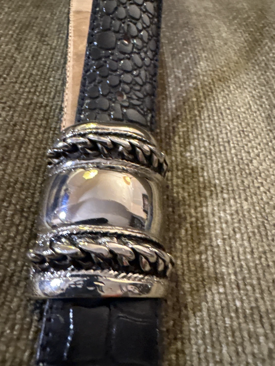 Black Croc Embossed Belt with Silver Buckle - photo 2