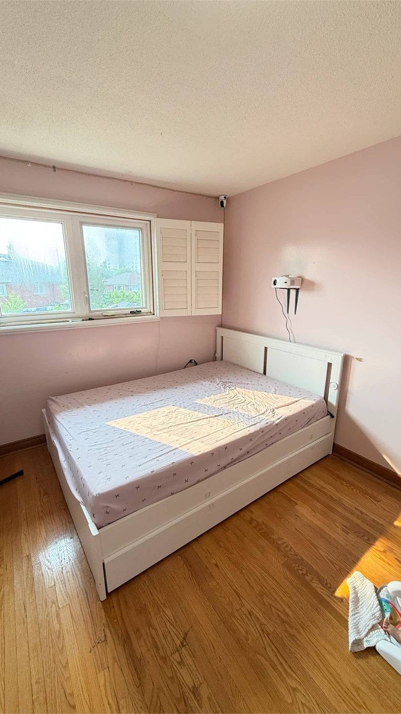 White Wooden Bed Frame with Storage Drawers