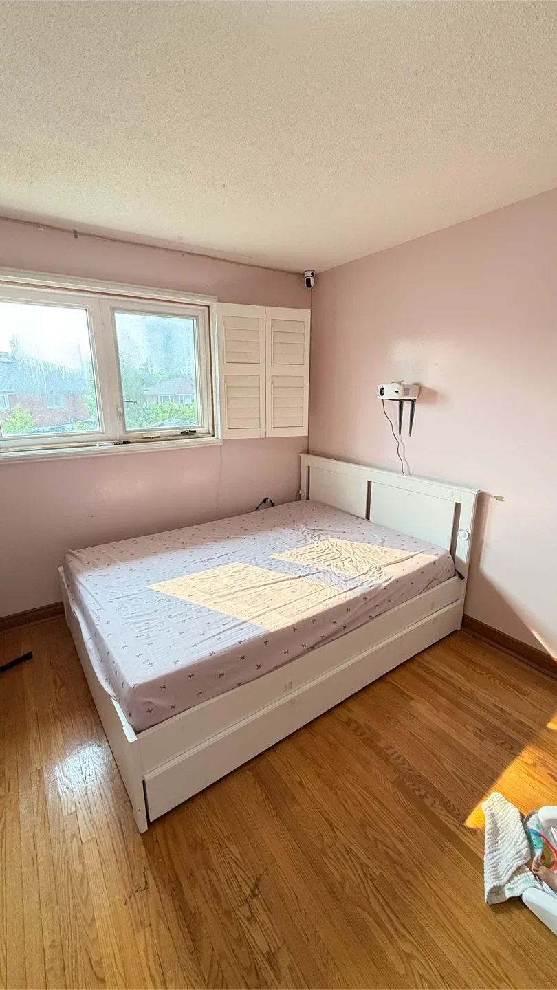White Wooden Bed Frame with Storage Drawers