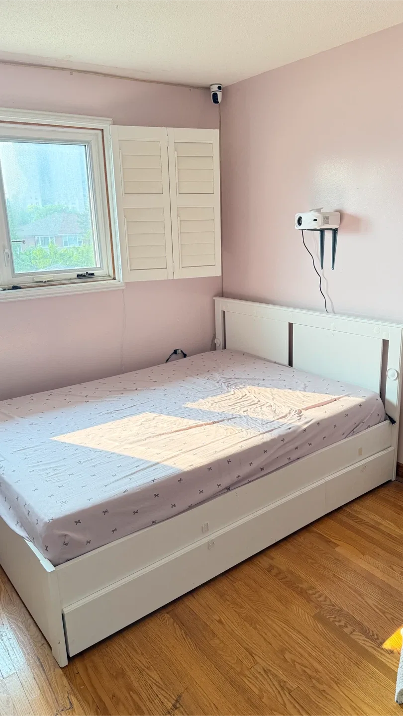 White Wooden Bed Frame with Storage Drawers - photo 2