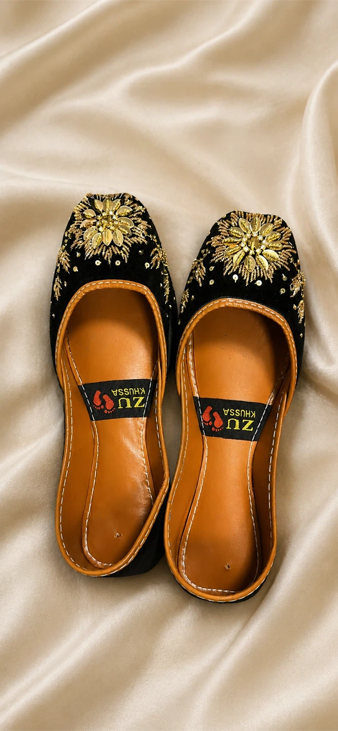 ZU Khussa Black Embroidered Flats