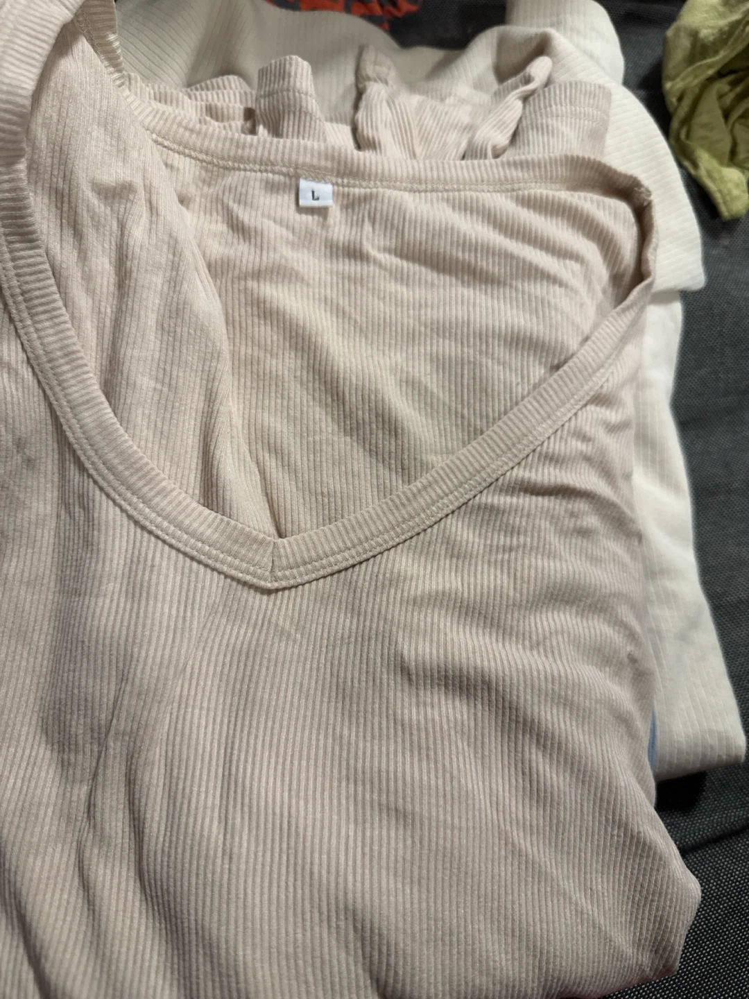Ribbed Tank Top - Beige - Size L