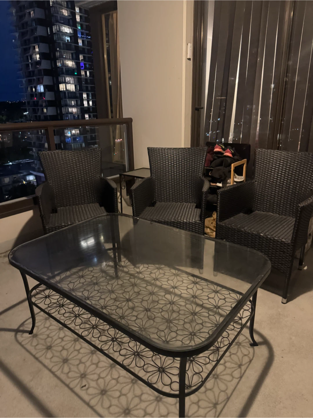 Wicker patio chairs and glass coffee table set - photo 2