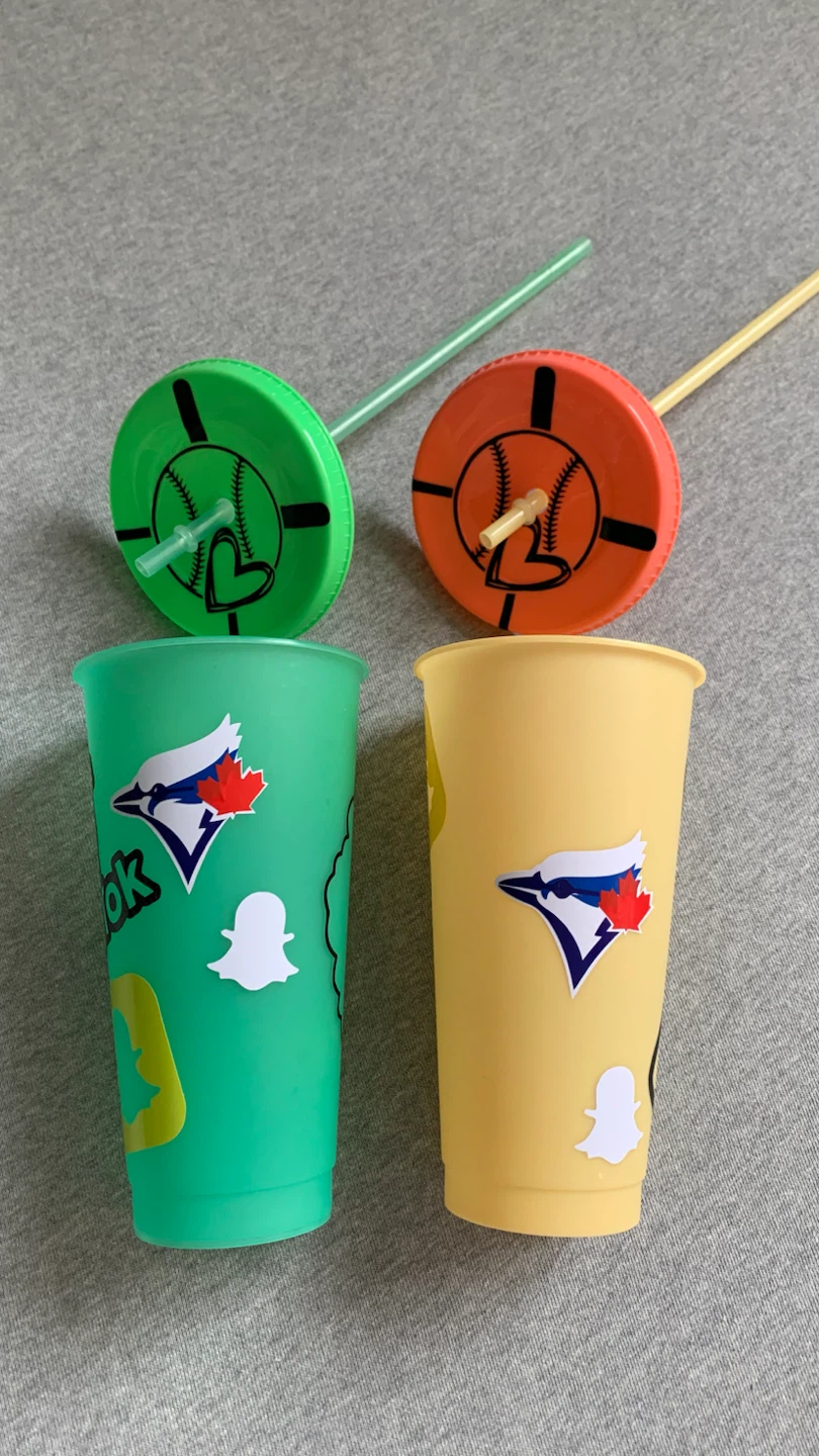 Tumbler Cups with Baseball Theme Lids and Straws