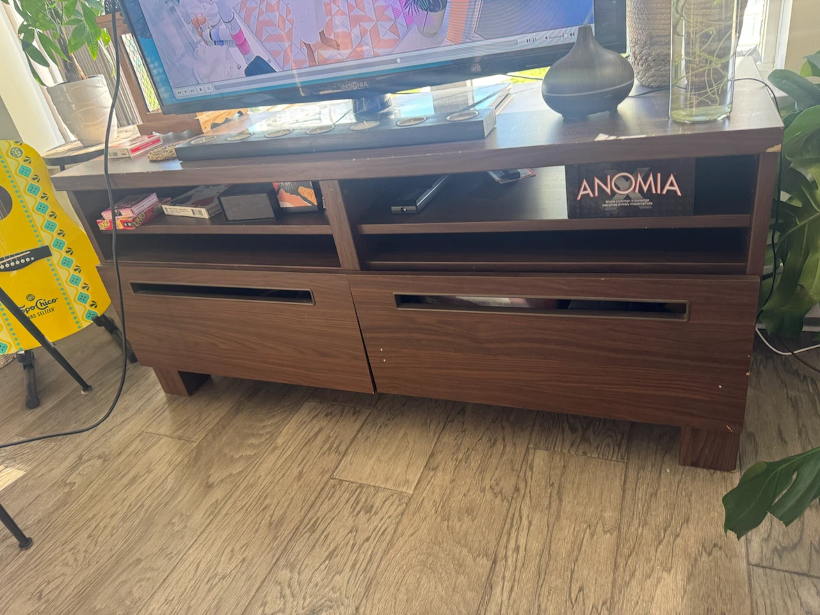 Brown Wood TV Stand with Storage
