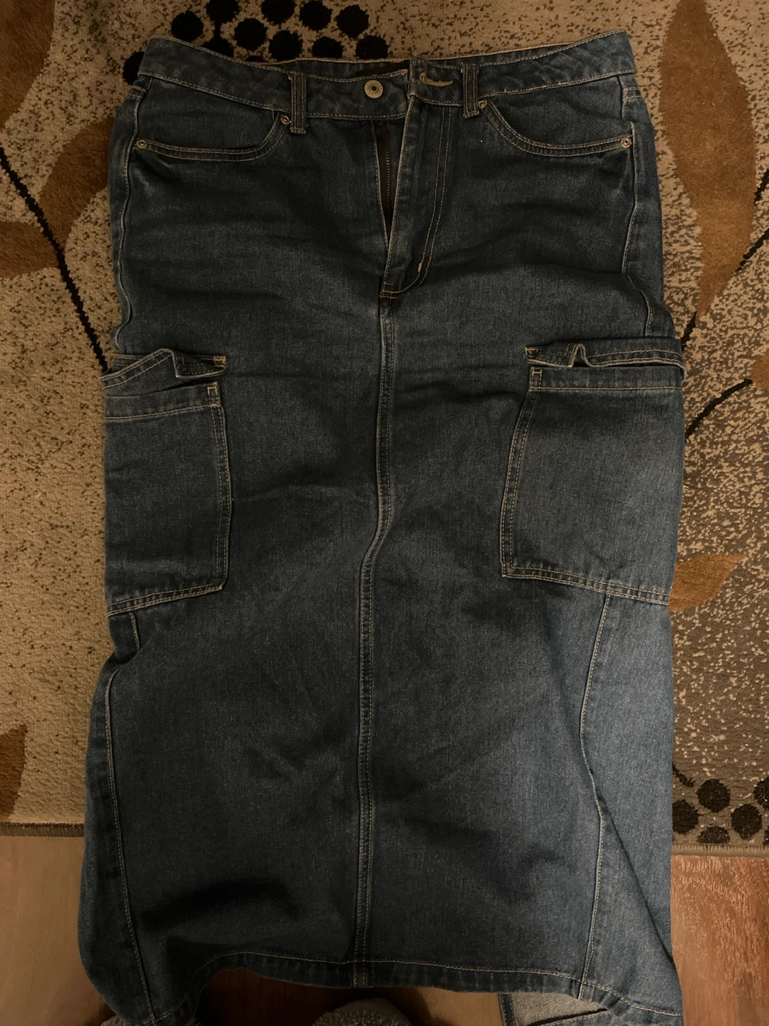 Denim Cargo Maxi Skirt