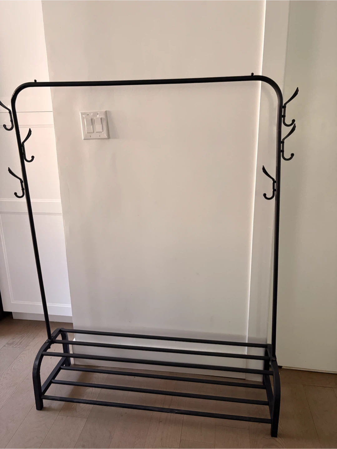 Black Metal Coat Rack with Shoe Shelf
