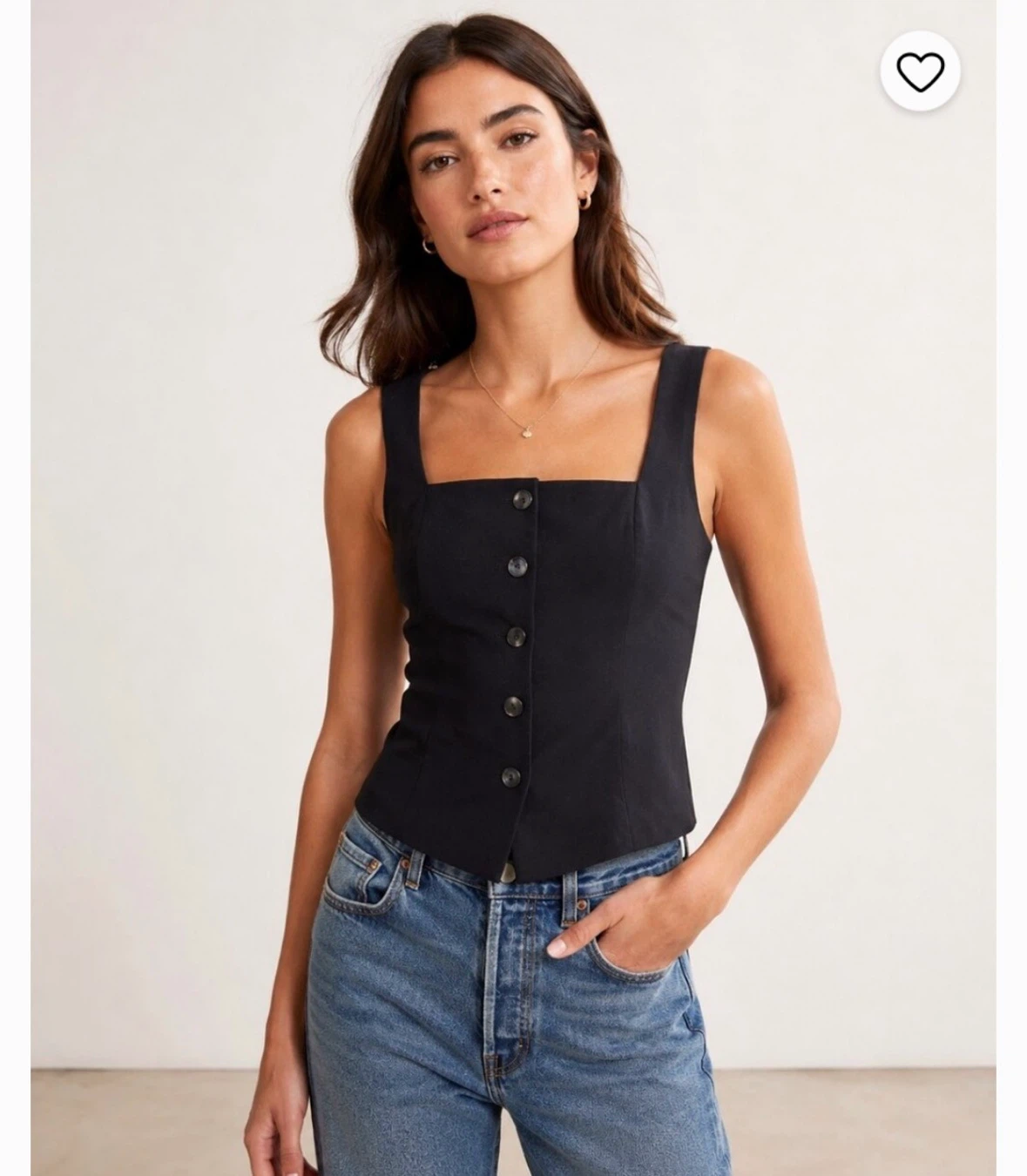 Black Button Front Square Neck Vest