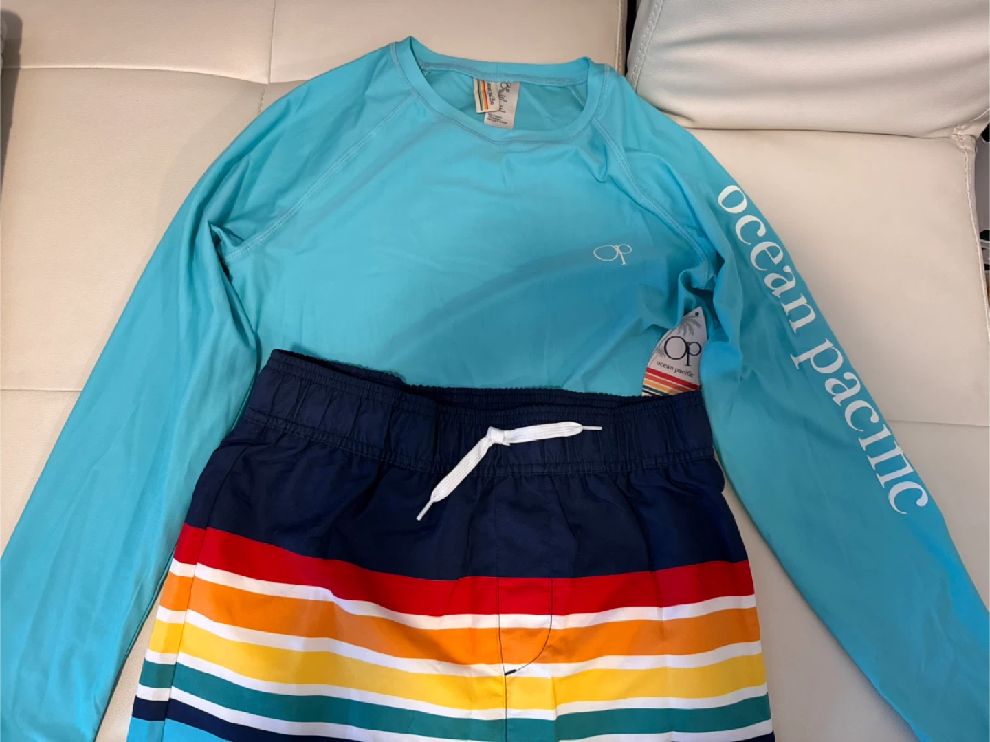 Ocean Pacific Long Sleeve Rash Guard and Swim Trunks Set