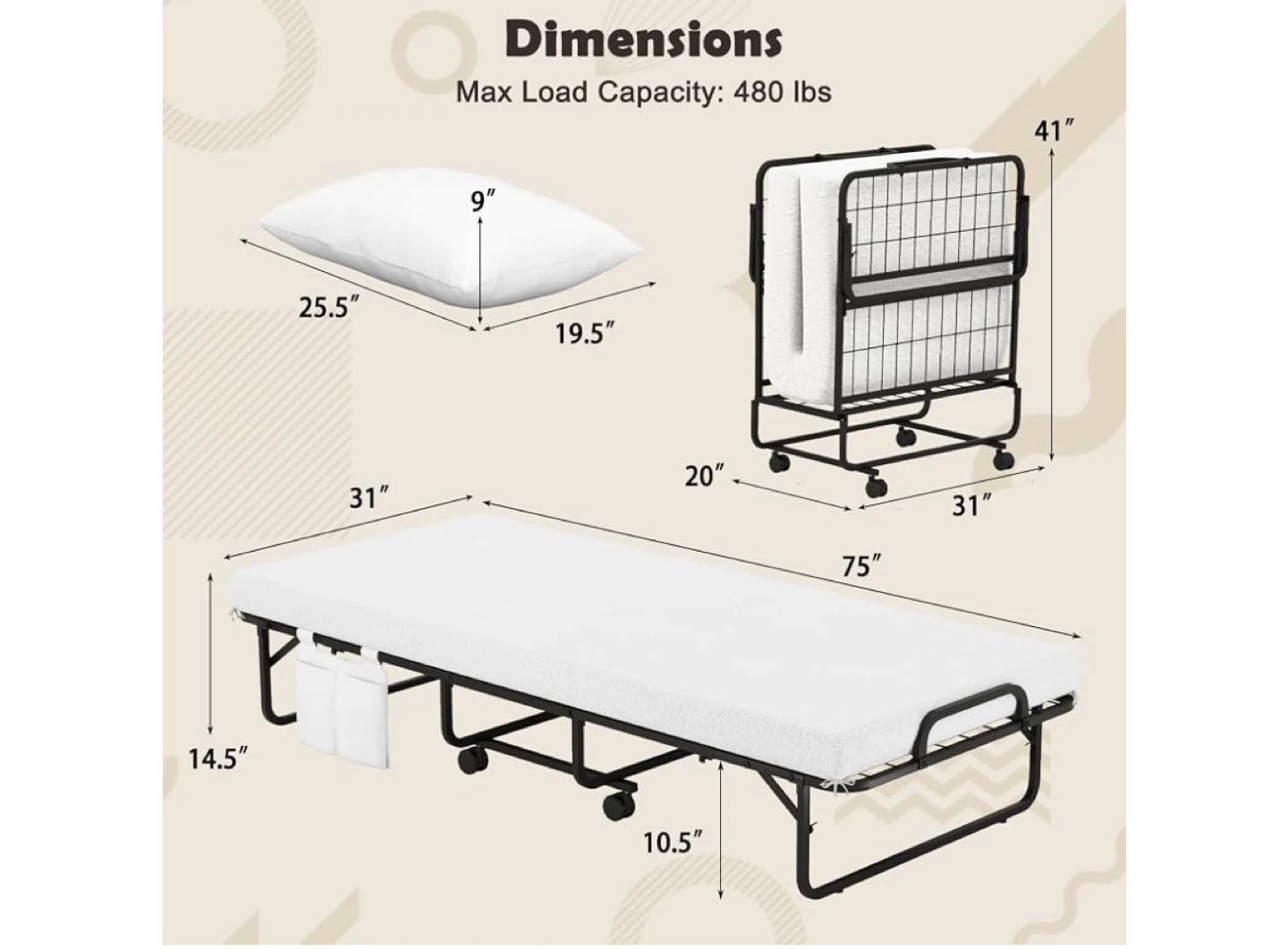 Folding Bed with Memory Foam Mattress - photo 2