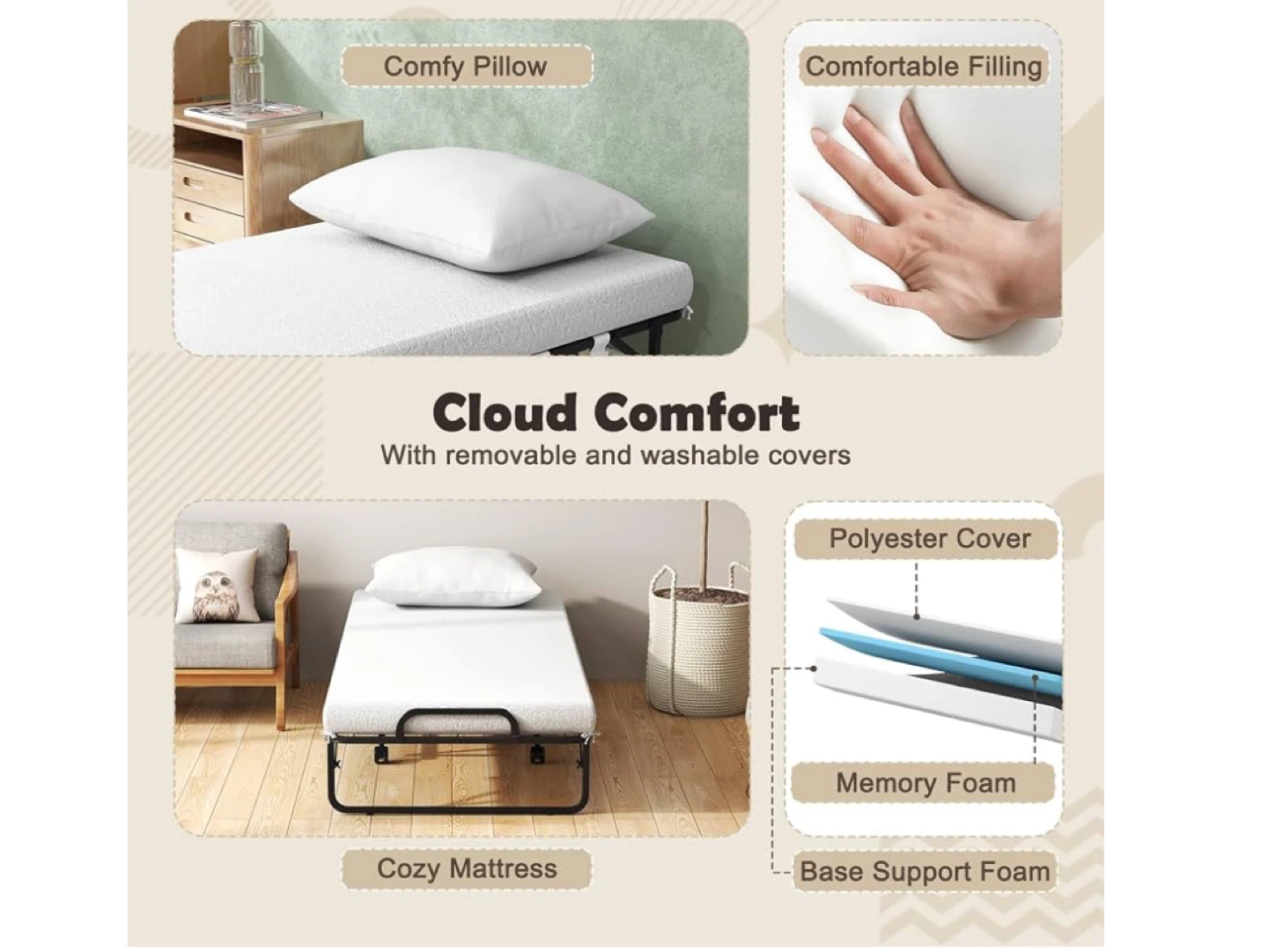 Folding Bed with Memory Foam Mattress - photo 3