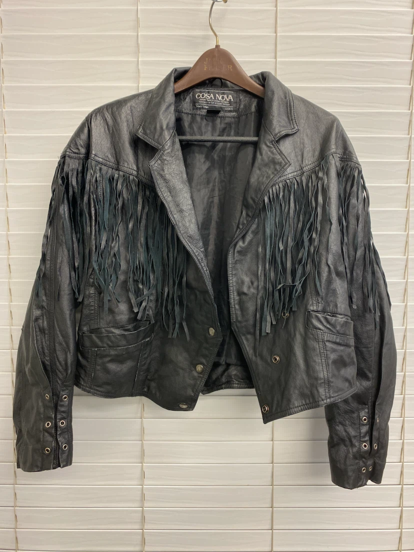 Cosa Nova Black Leather Fringed Jacket - Size L - photo 2