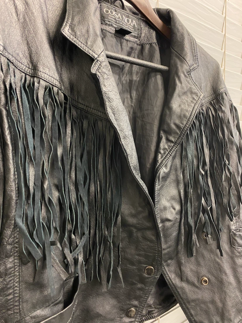 Cosa Nova Black Leather Fringed Jacket - Size L - photo 3