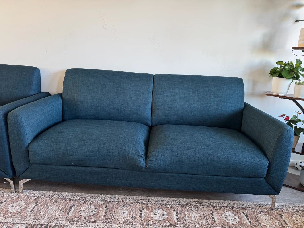 Blue Fabric Loveseat Sofa